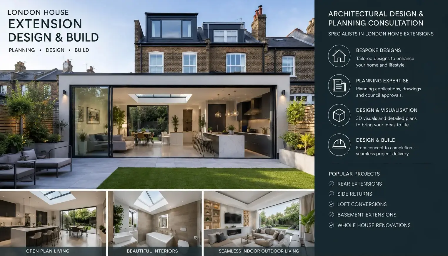 Architectural house extension plans and technical drawings