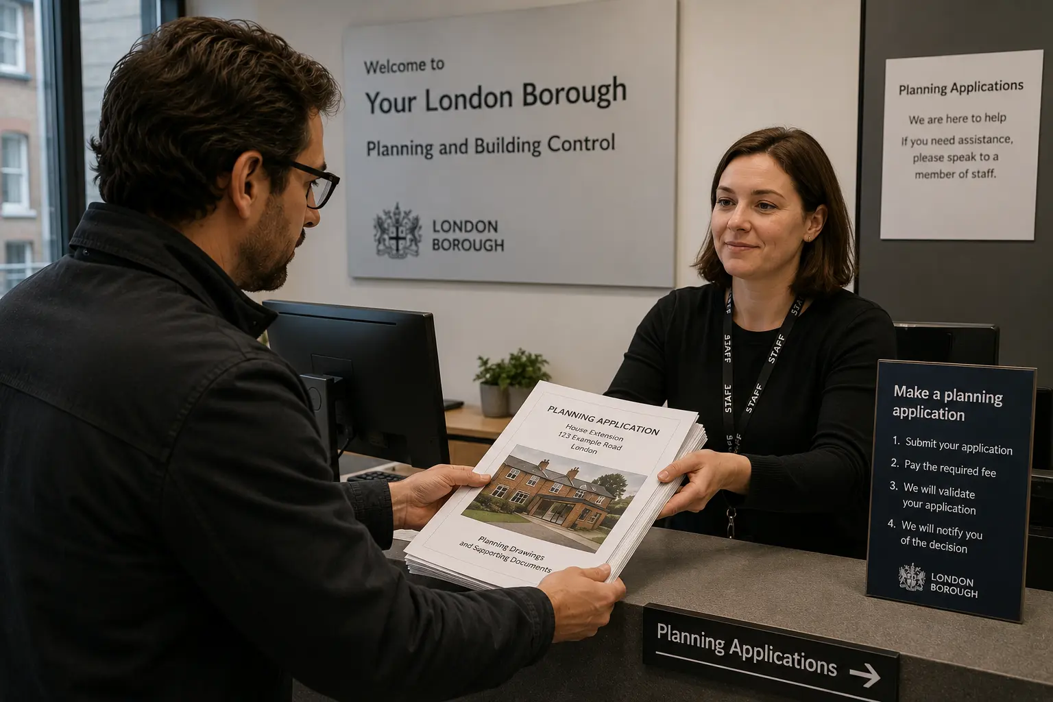 Submitting a planning application form to a London council for a home extension